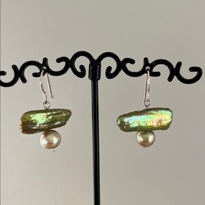 Elegant Green Pearl Dangle Earrings